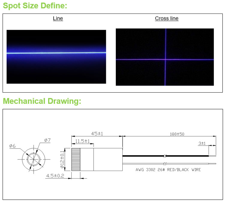D12x45mm Focusable 405nm 1mW-- – обзор и цена Industrial Laser Line Module